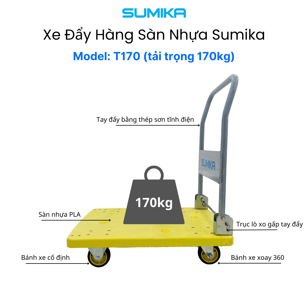 Xe đẩy hàng sàn nhựa SUMIKA T170, tải trọng 170kg