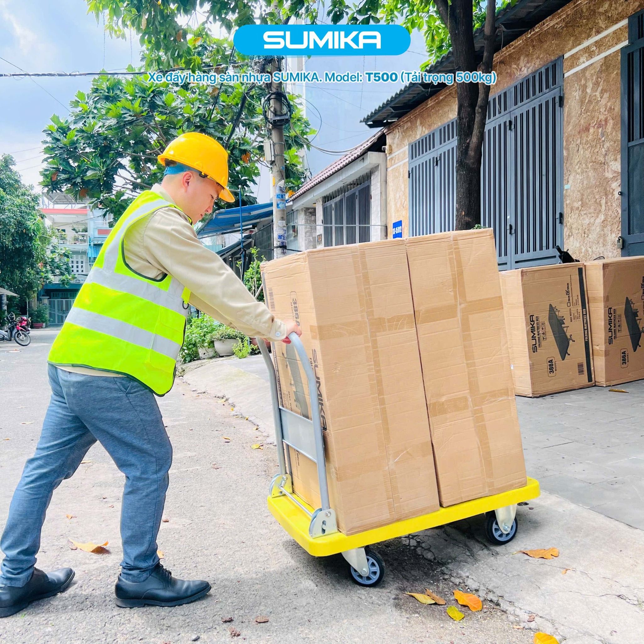Xe đẩy hàng sàn nhựa SUMIKA T500, tải trọng 500kg