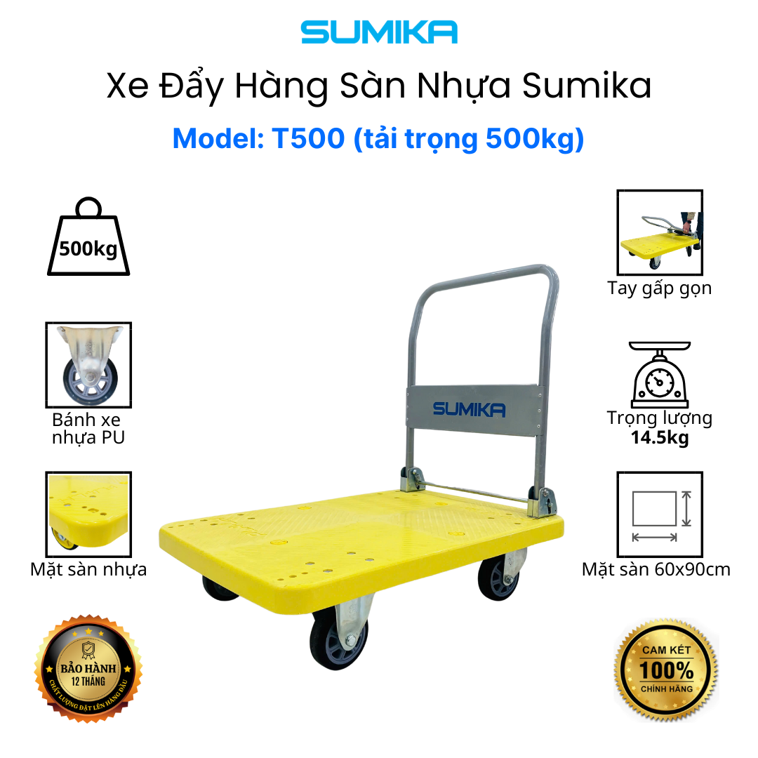 Xe đẩy hàng sàn nhựa SUMIKA T500, tải trọng 500kg