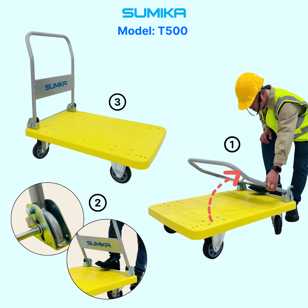 Xe đẩy hàng sàn nhựa SUMIKA T500, tải trọng 500kg