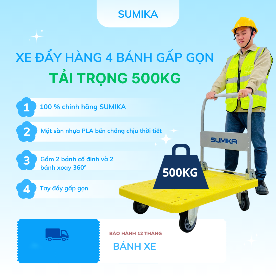 Xe đẩy hàng sàn nhựa SUMIKA T500, tải trọng 500kg
