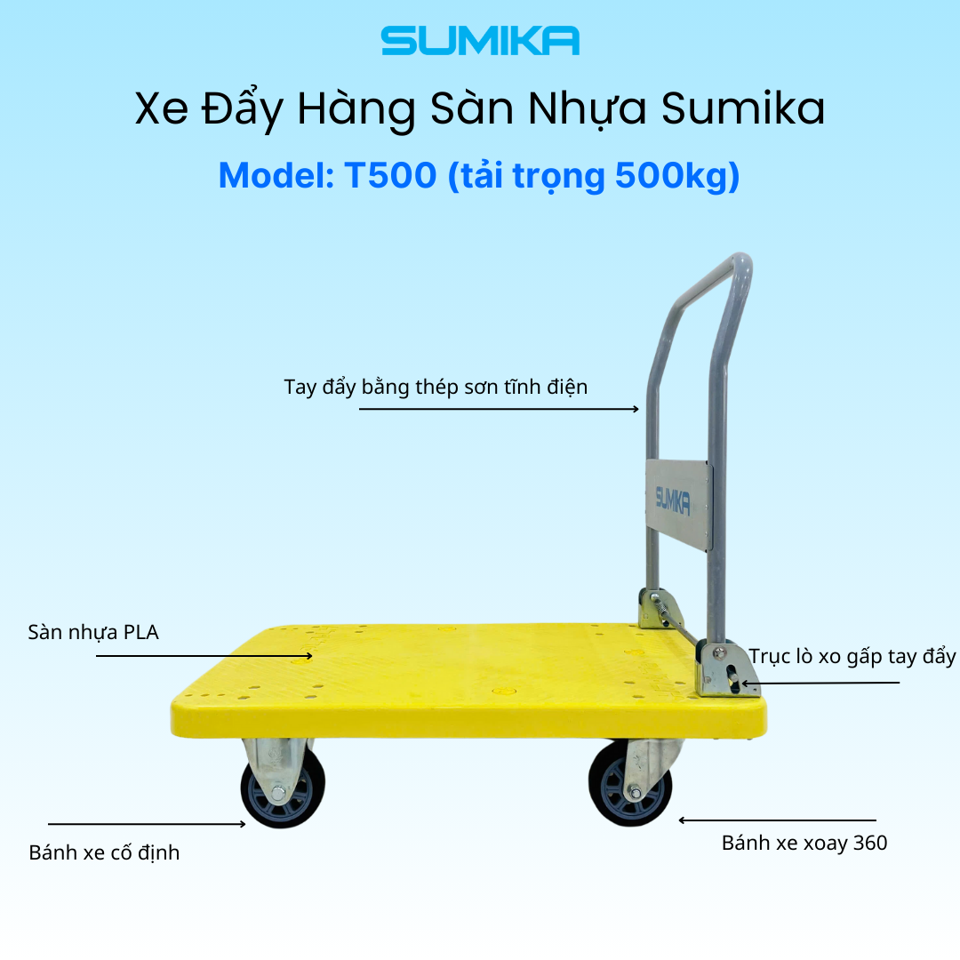 Xe đẩy hàng sàn nhựa SUMIKA T500, tải trọng 500kg