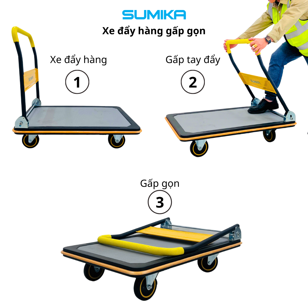 Xe đẩy hàng sàn thép SUMIKA T300, tải trọng 300kg