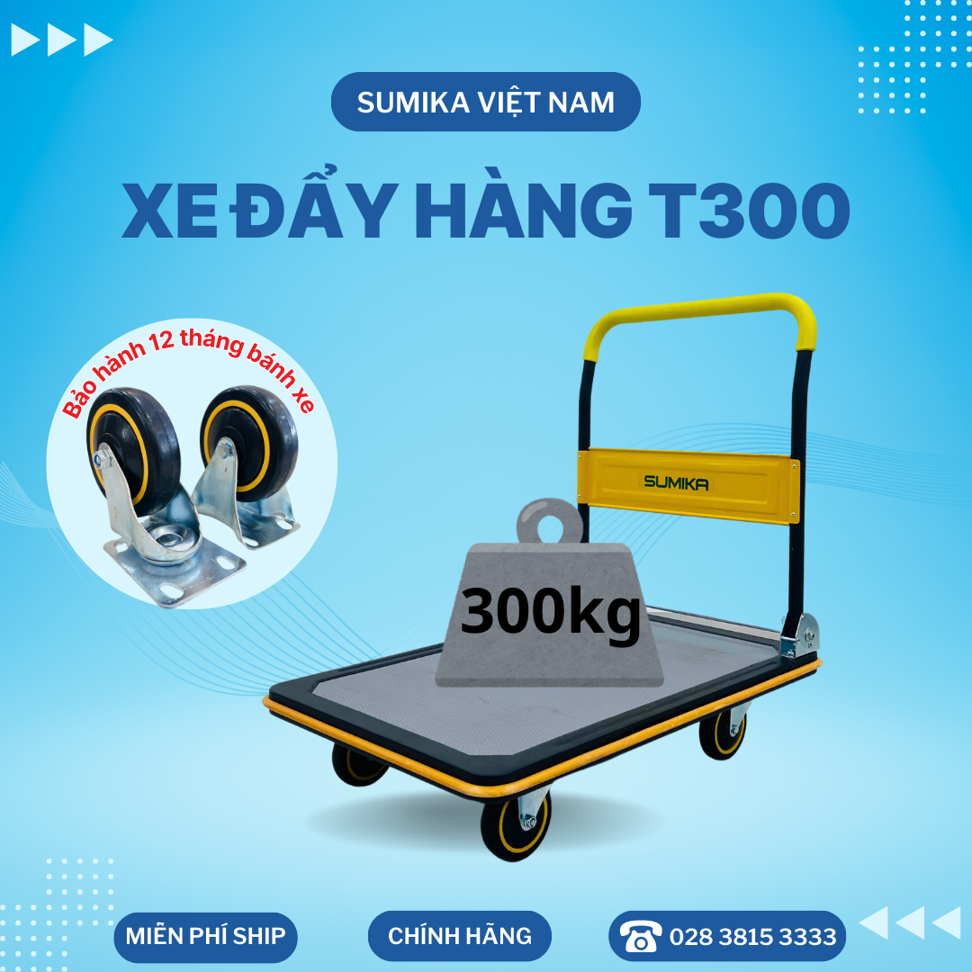 Xe đẩy hàng sàn thép SUMIKA T300, tải trọng 300kg