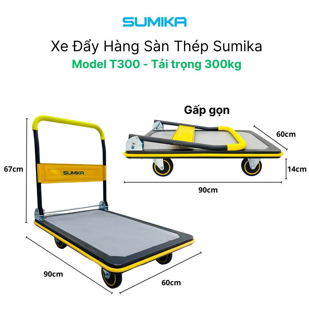 Xe đẩy hàng sàn thép SUMIKA T300, tải trọng 300kg