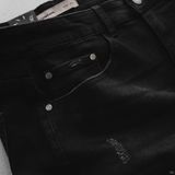 Quần Jeans Cropped Black Wash Grinding