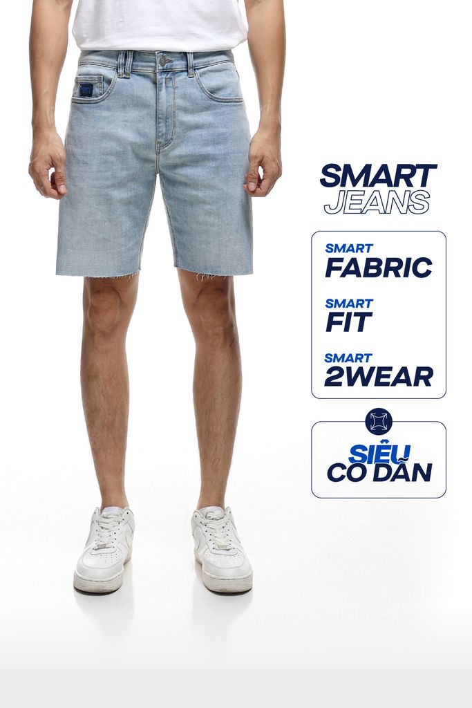 Quần Short Smart Jean Nam Blue Ripped Form Smart Fit