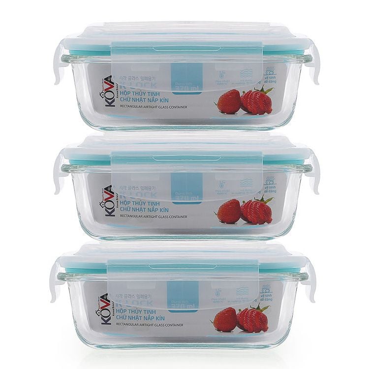 Hộp Thủy Tinh Chịu Nhiệt KOVA Chữ Nhật KLOCK 370ML