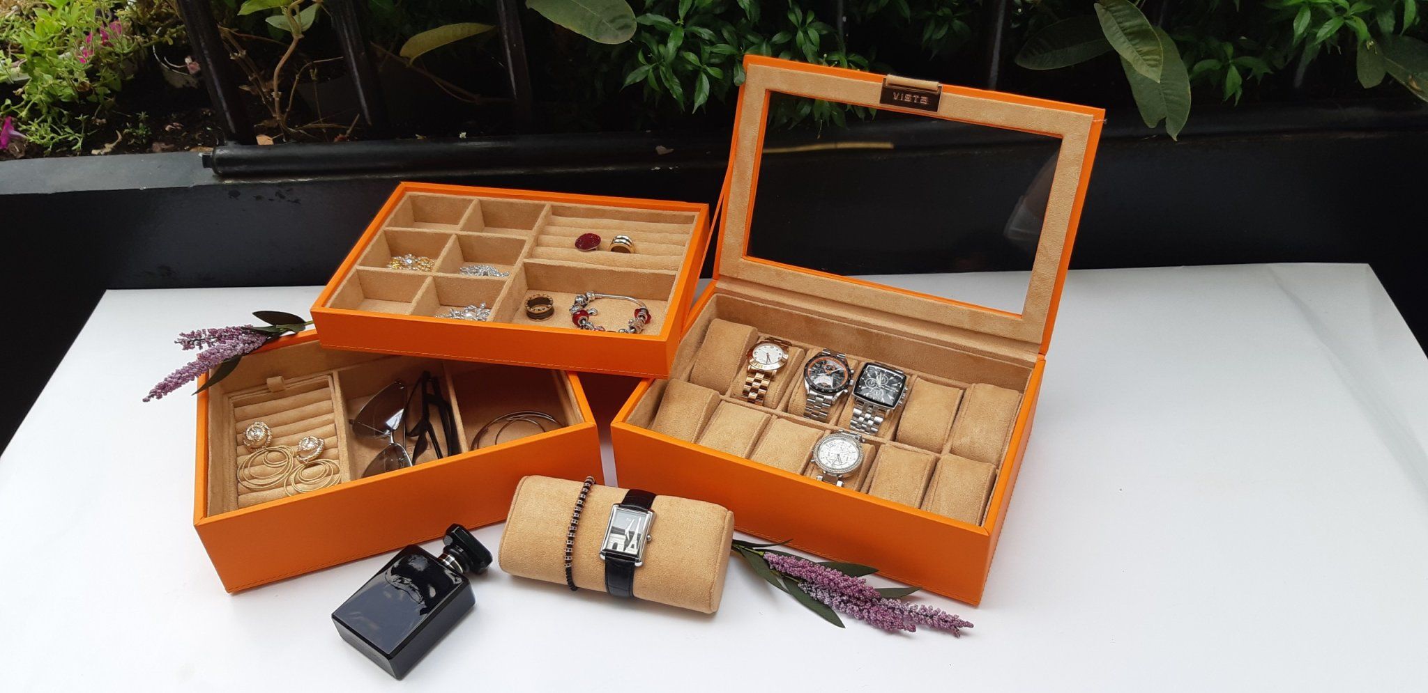 Hộp trang sức ráp khay cam
