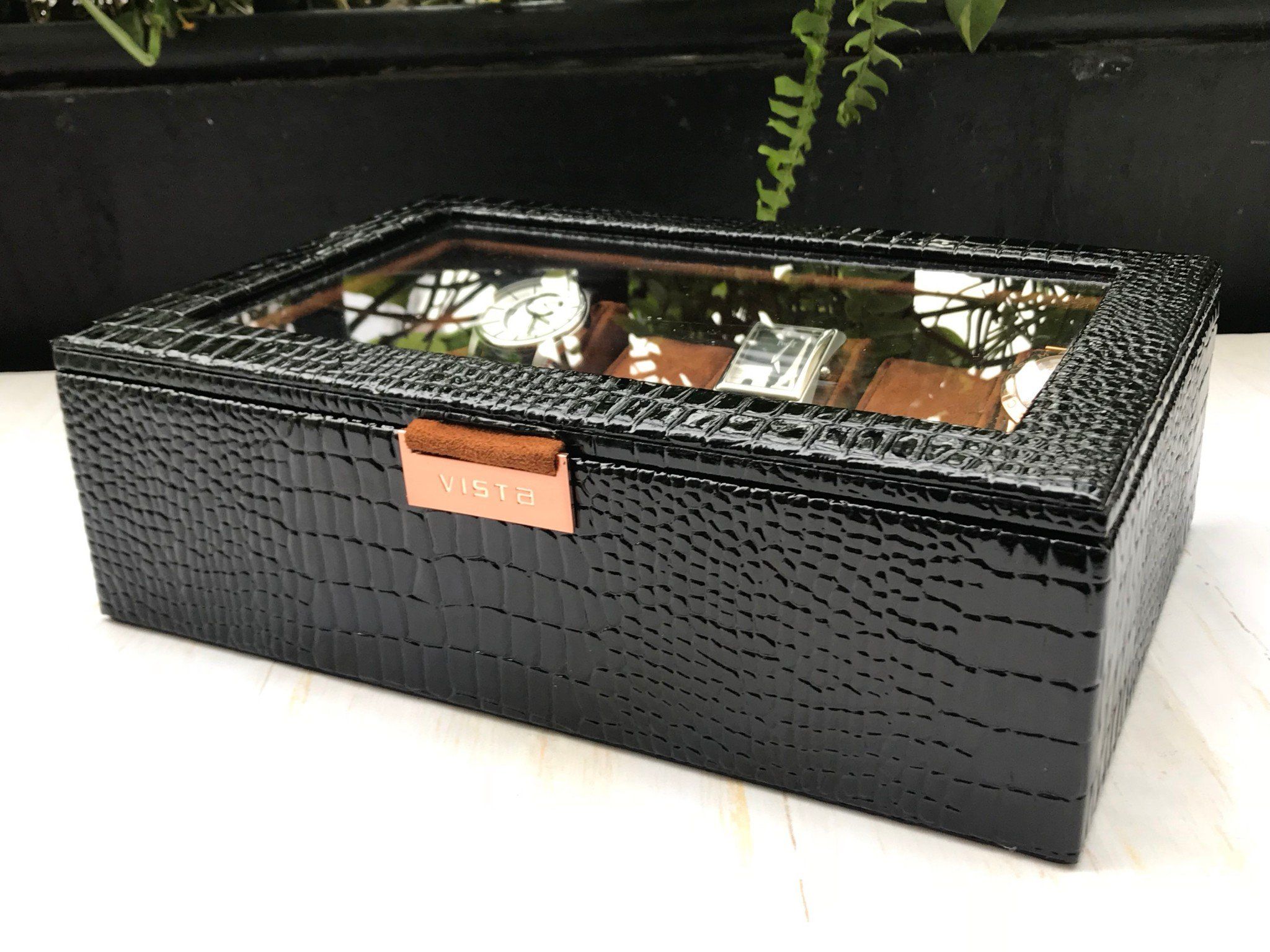 Hộp 12 đồng hồ 1 tầng đen nhung nâu da bò