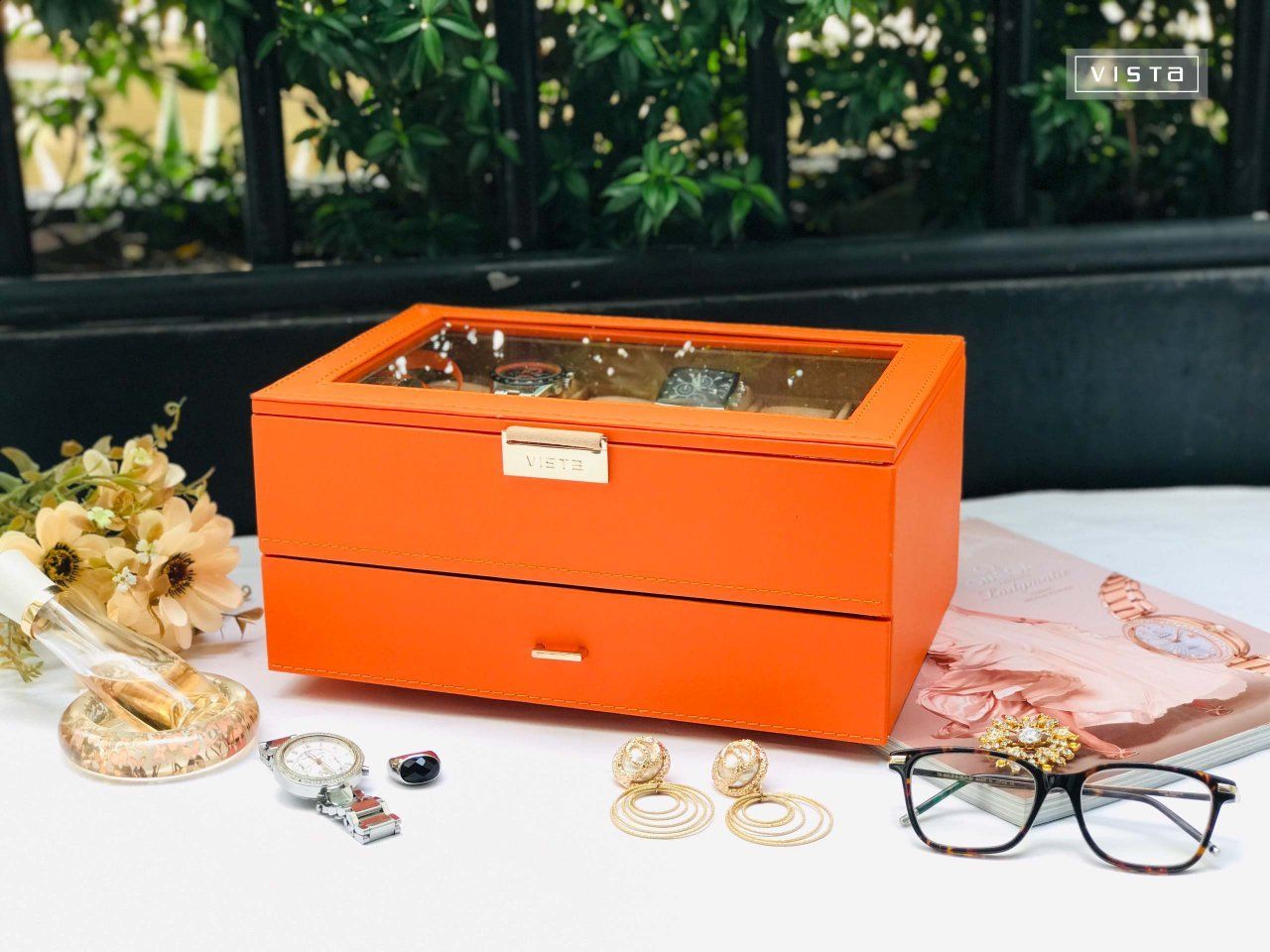 Hộp đồng hồ 2 tầng cam
