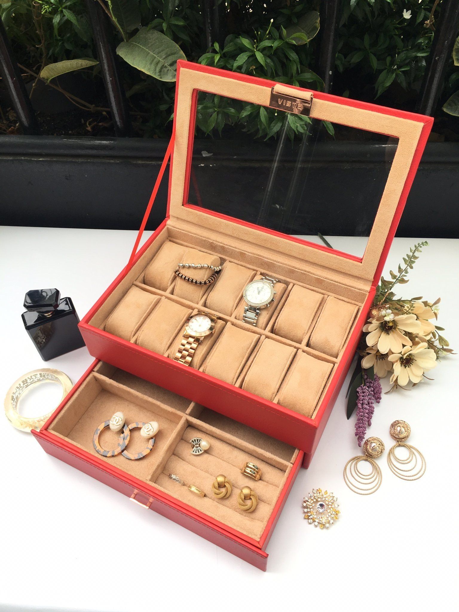Hộp 12 đồng hồ 2 tầng đỏ