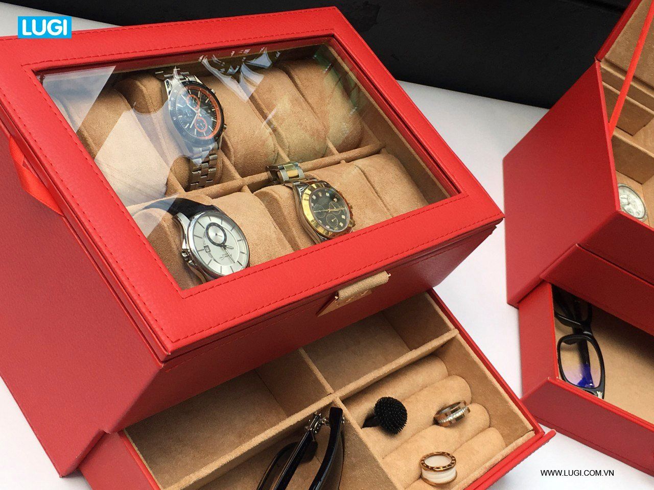 Hộp 12 đồng hồ 2 tầng đỏ