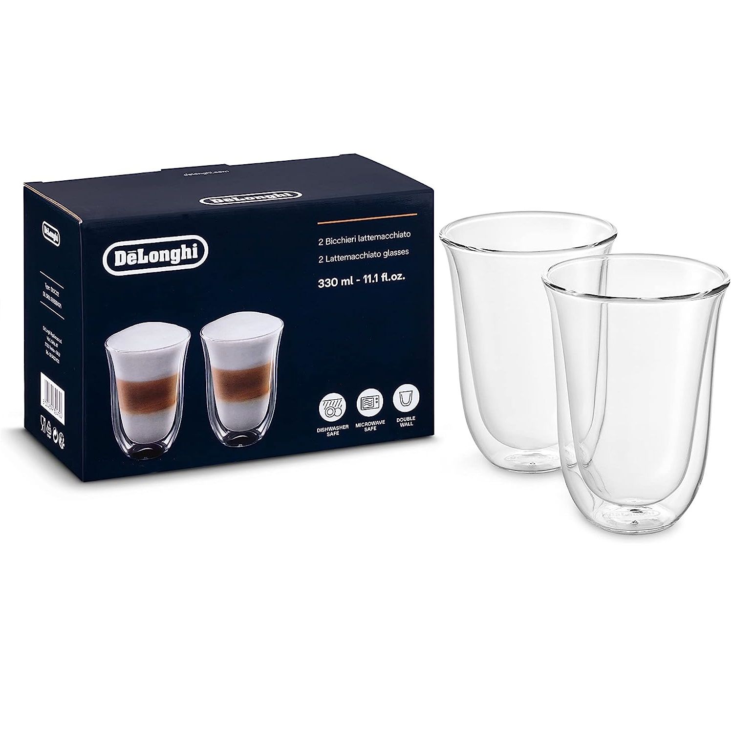 Bộ 2 Cốc thủy tinh 2 lớp cách nhiệt Delonghi 400 ml - Bộ 2 Ly thủy tinh 2 lớp giữ nhiệt 400ml - DeLonghi Double Walled Thermal Glasses