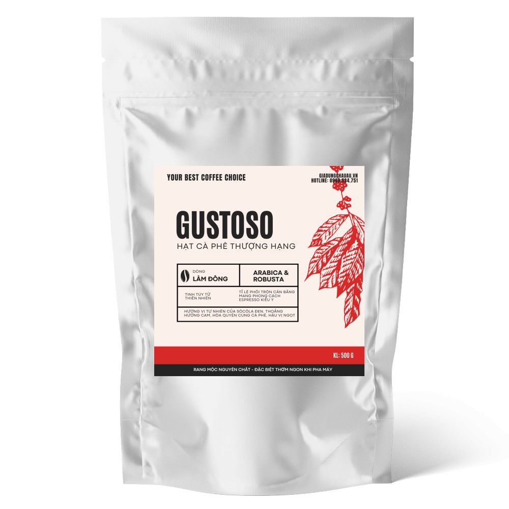  Cà phê hạt nguyên chất thượng hạng Gustoso dòng Lâm Đồng - Chuyên dùng cho máy pha cà phê 