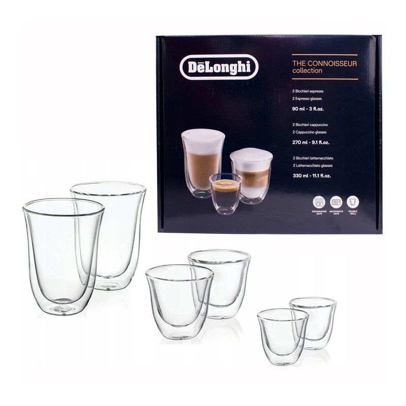Bộ 2 Cốc thủy tinh 2 lớp cách nhiệt Delonghi 90 ml - Bộ 2 Ly espresso thủy tinh 2 lớp cách nhiệt - DeLonghi Double Walled Thermal Espresso Glasses