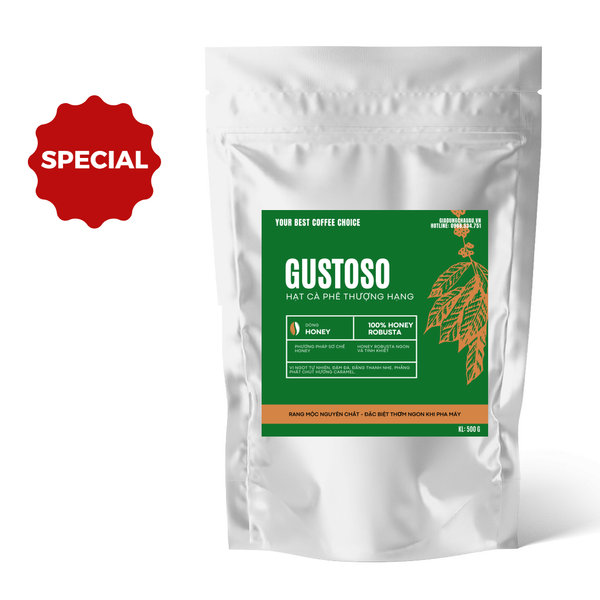  Cà phê hạt nguyên chất thượng hạng Gustoso dòng Honey - Chuyên dùng cho máy pha cà phê 