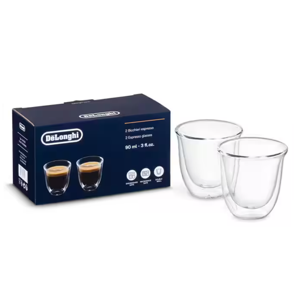  Bộ 2 Cốc thủy tinh 2 lớp giữ nhiệt Delonghi 330 ml - Bộ 2 Ly thủy tinh 2 lớp cách nhiệt 330 ml - DeLonghi Double Walled Thermal Latte Macchiato Glasses 