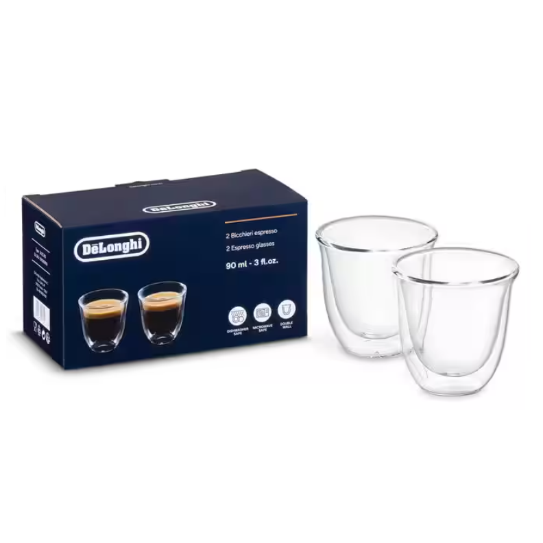 Bộ 2 Cốc thủy tinh 2 lớp cách nhiệt Delonghi 90 ml - Bộ 2 Ly espresso thủy tinh 2 lớp cách nhiệt - DeLonghi Double Walled Thermal Espresso Glasses