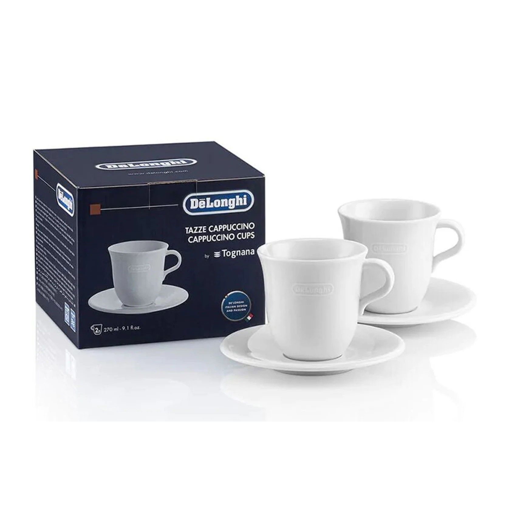  Bộ 2 Cốc sứ cao cấp kèm đĩa lót Delonghi 270 ml - Bộ 2 Ly sứ Capuchino kèm dĩa lót - DeLonghi Porcelain Cappuccino Cup and Saucer, Set of 2, 270ml 