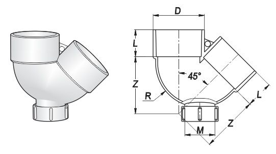 Cút cong có cửa kiểm tra và lỗ treo giữ cút