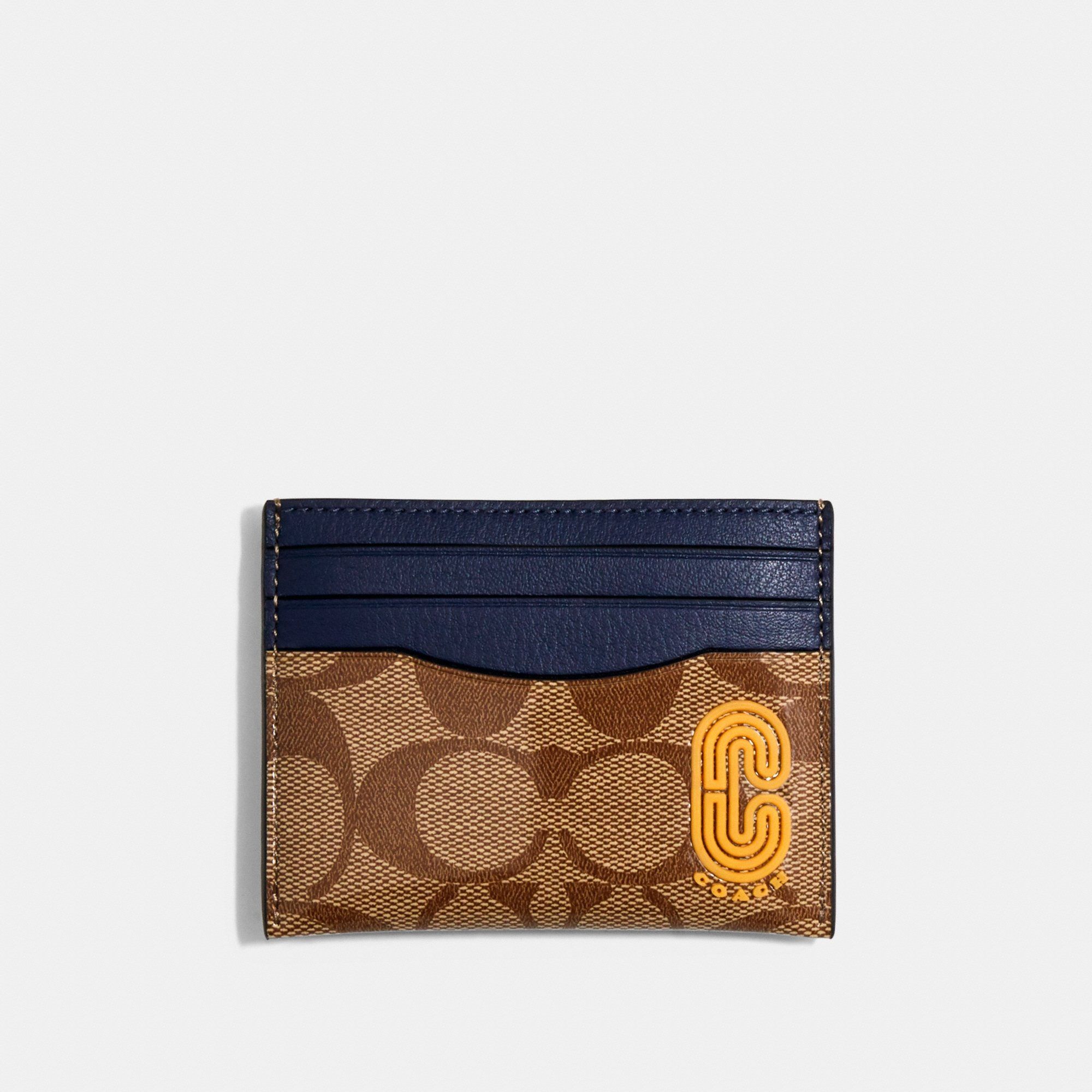 Coach Slim Card Case In Colorblock Signature Canvas With Coach Patch - Navy/Tan
