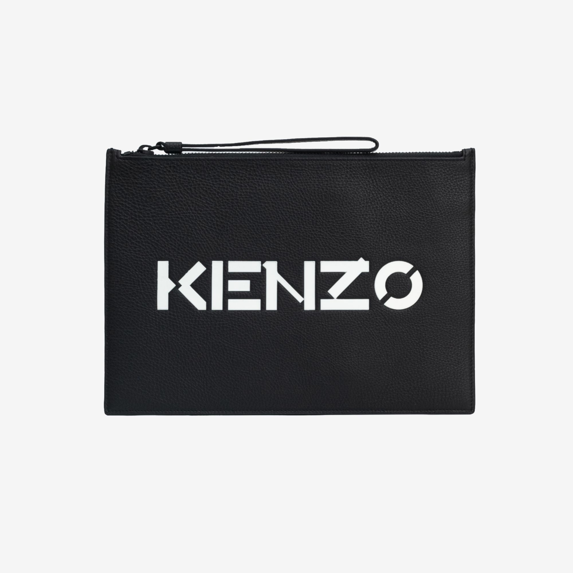  KENZO Logo Large Leather Clutch - Black/White 