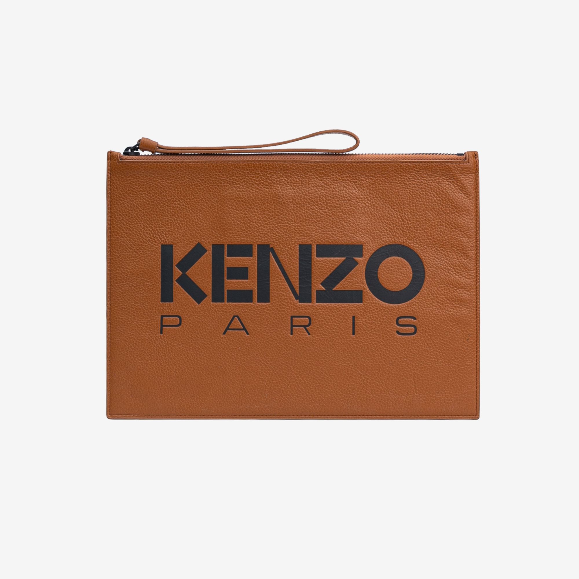  KENZO Logo Large Leather Clutch - Brown 