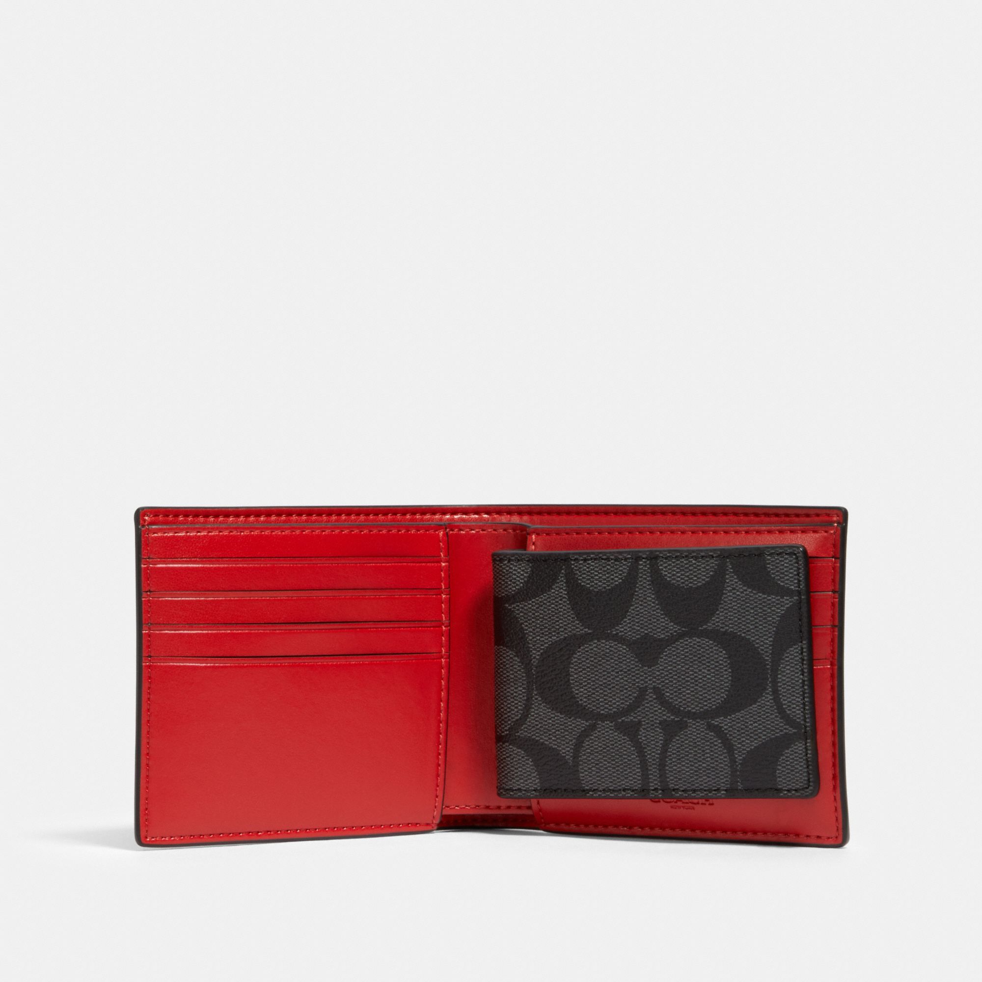 Coach 3 In 1 Wallet In Colorblock Signature Canvas With Coach Patch - Charcoal