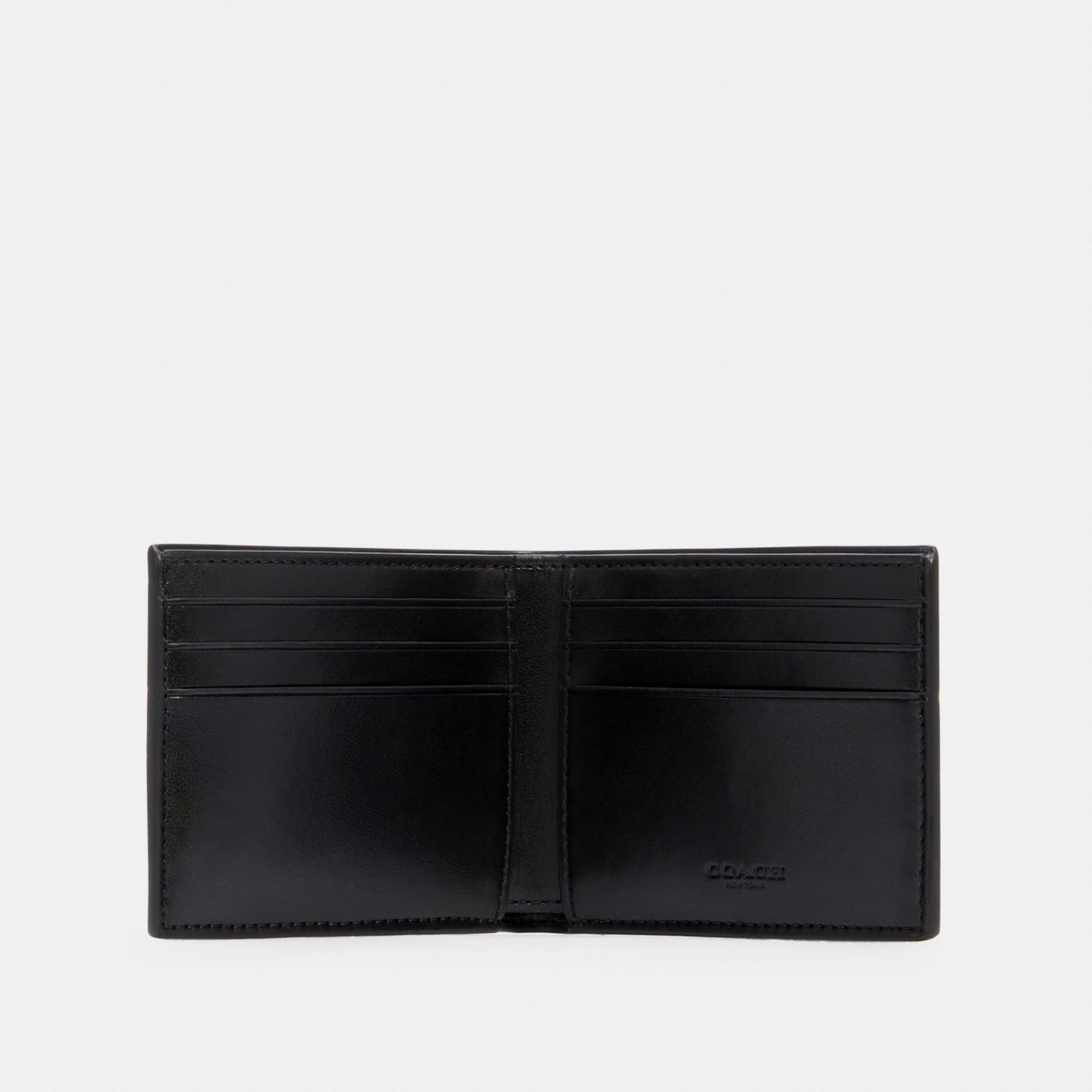 Coach Slim Billfold Wallet In Signature Canvas With Varsity Stripe - Charcoal / Denim