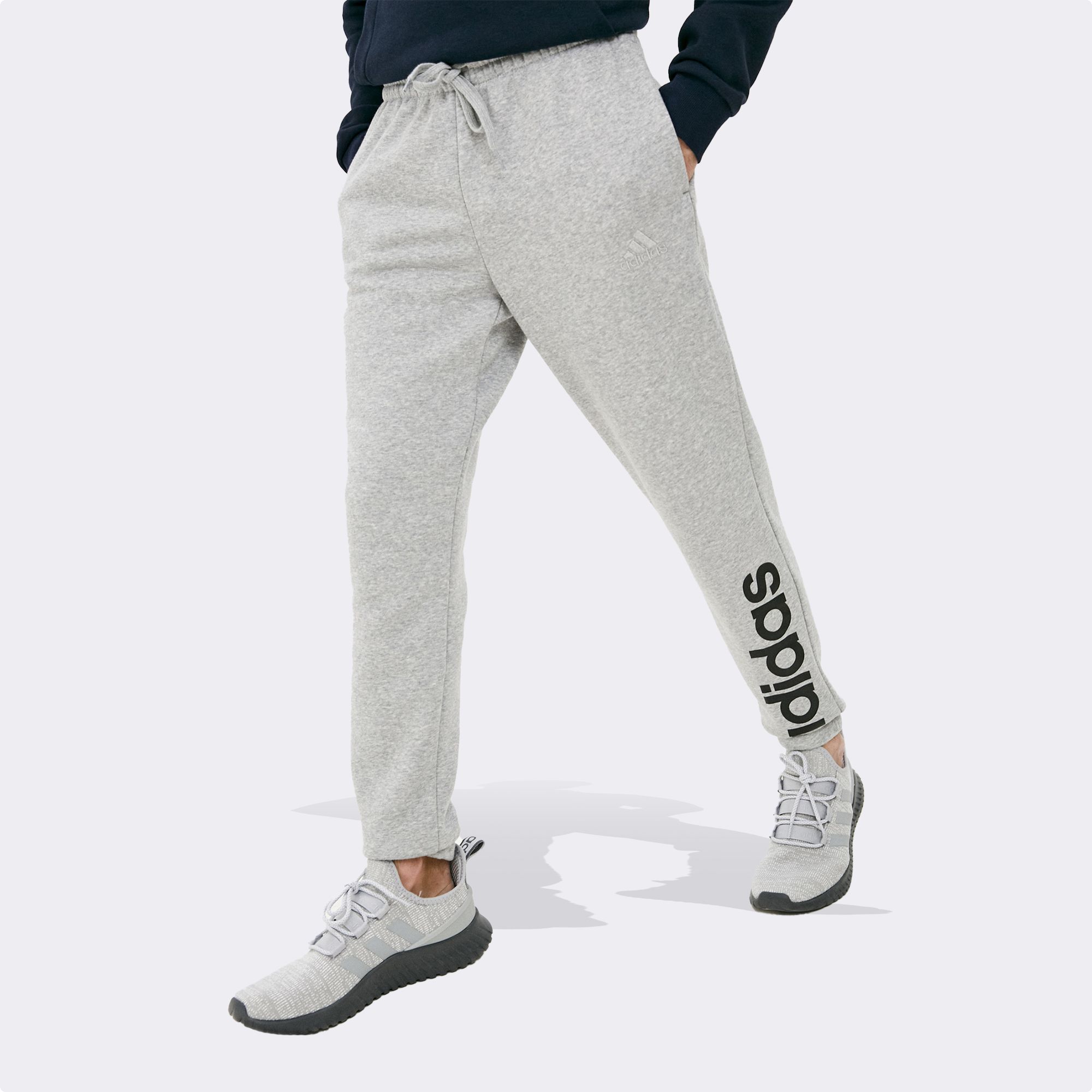  adidas Essentials Fleece Tapered Pants Cuff Logo Pants - Grey 