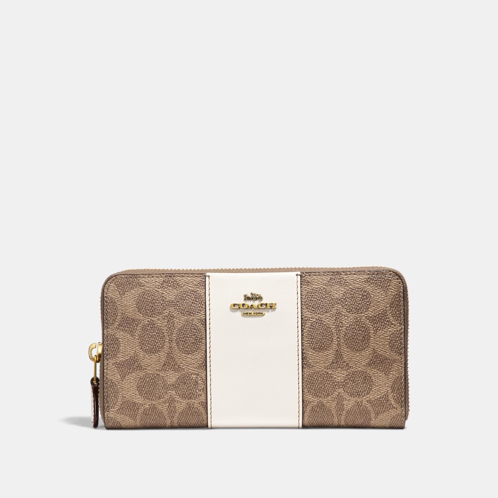 Coach Accordion Zip Wallet In Colorblock Signature Canvas 'Tan/Chalk'