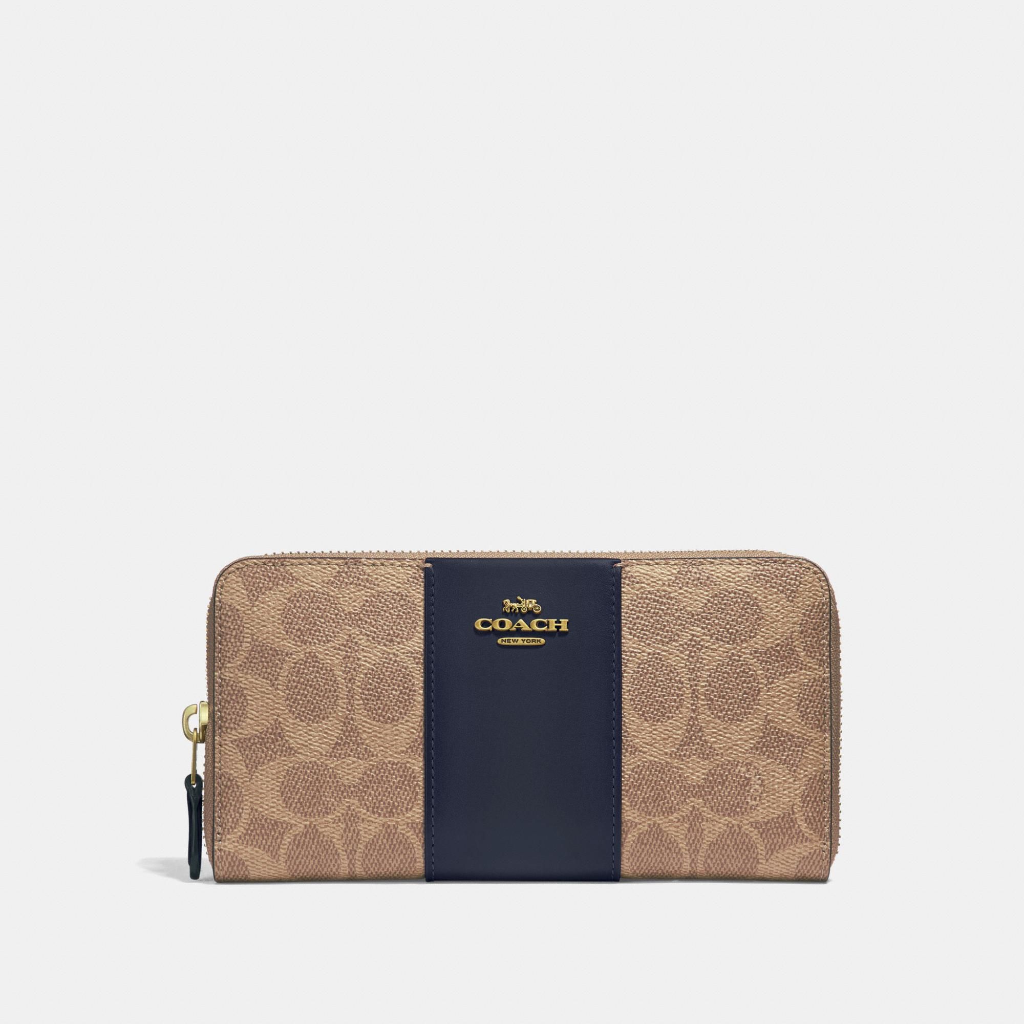Coach Accordion Zip Wallet In Colorblock Signature Canvas 'Tan/Ink'