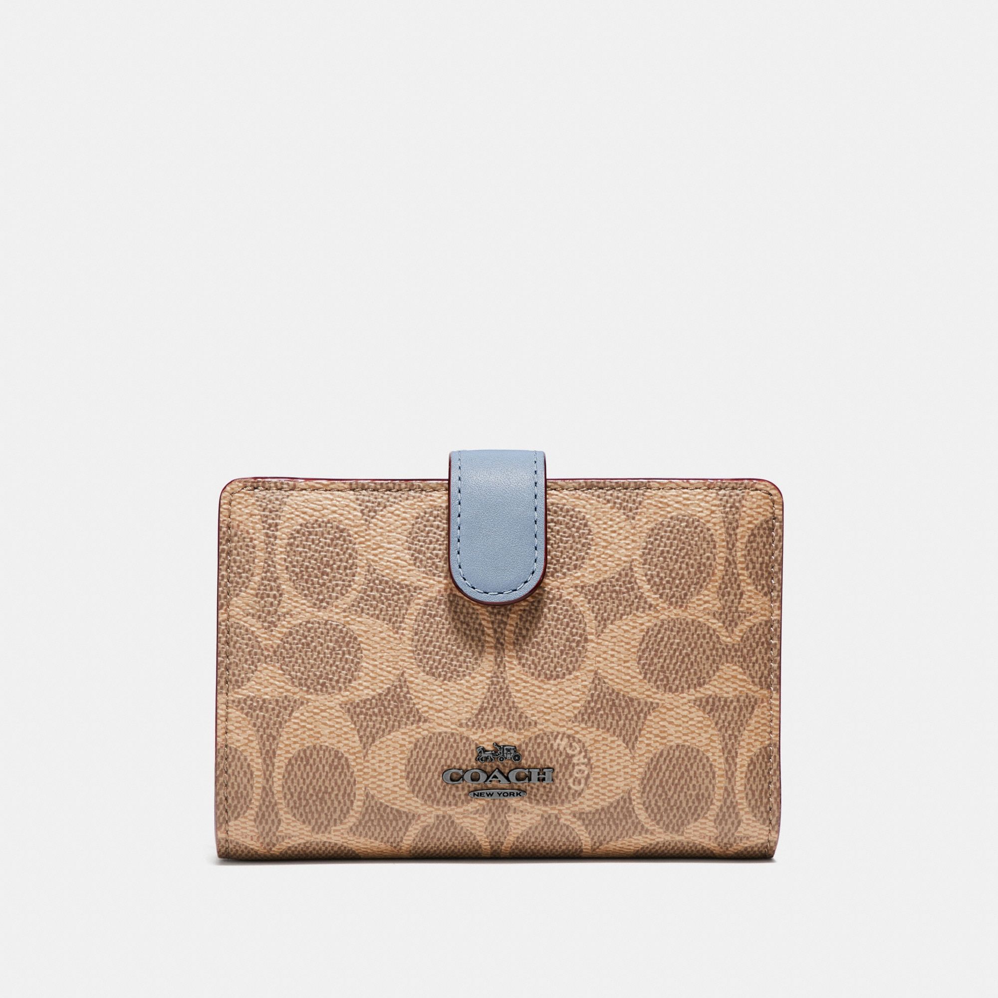 Coach Medium Corner Zip Wallet In Colorblock Signature Canvas 'Tan Mist'