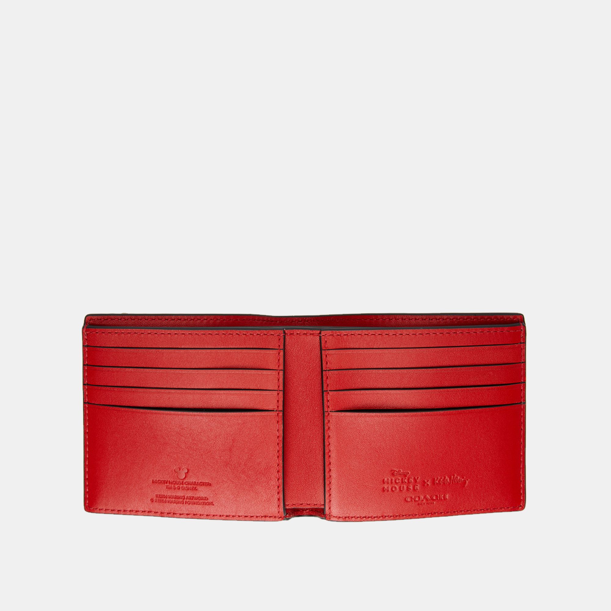 Coach x Disney Mickey Mouse x Keith Haring Double Billfold in UFO Print - Red