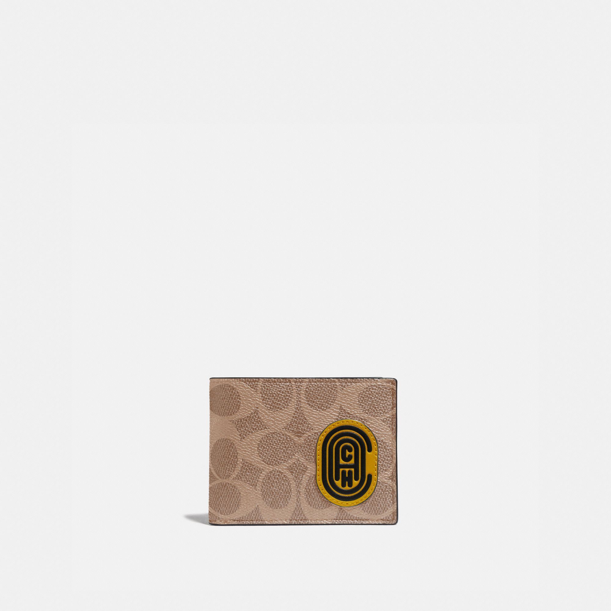 Coach Slim Billfold Wallet In Signature Canvas With Coach Patch - Khaki