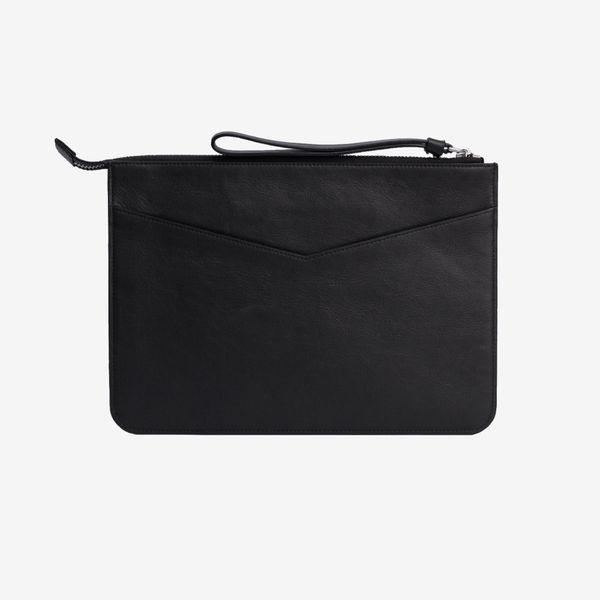  KENZO Embossed Logo Large Leather Clutch - Black 