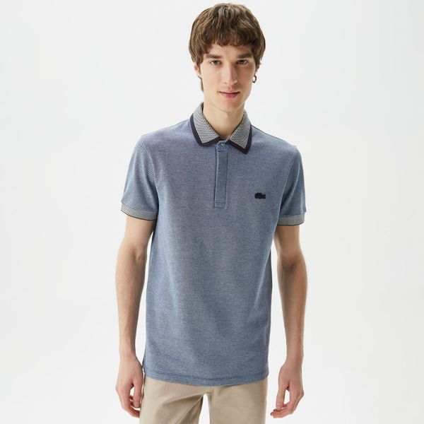  Lacoste Regular Fit Striped Finishes Cotton Polo - Blue 