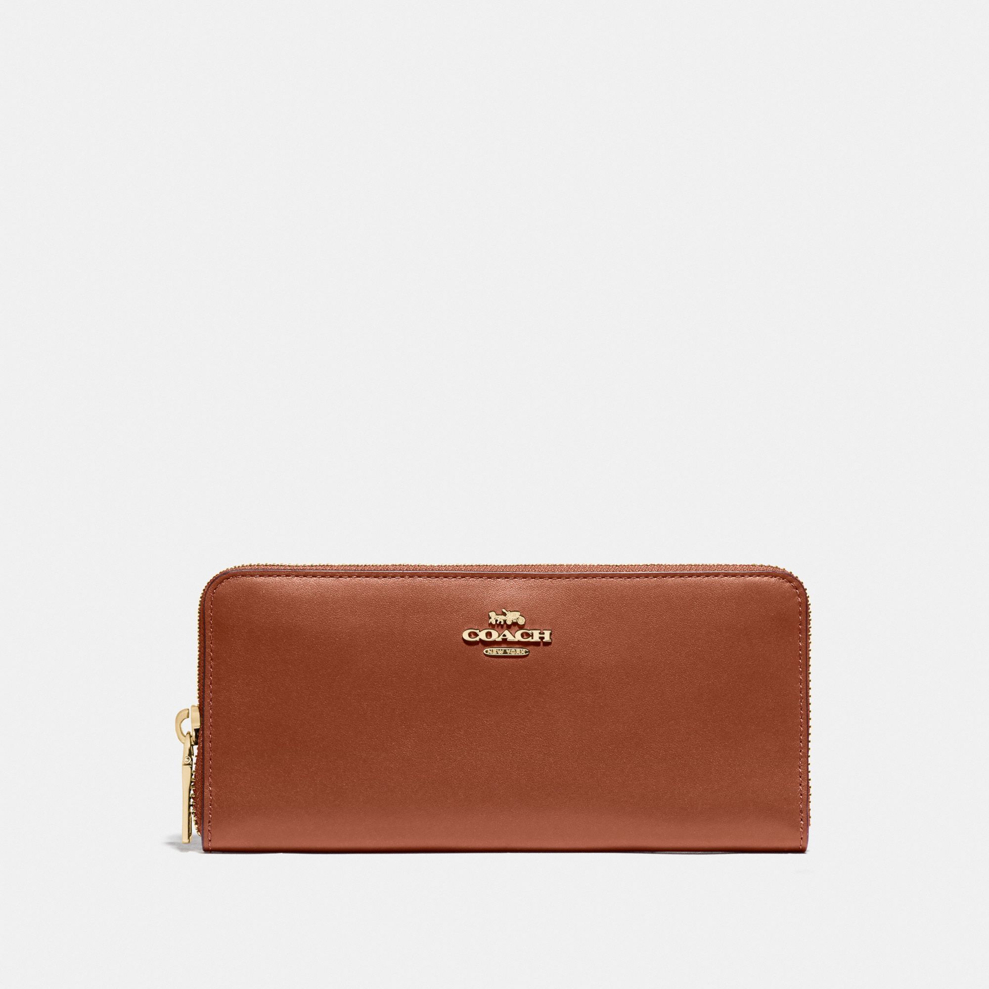 Coach Accordion Zip Wallet In Smooth Leather - Gold/Saddle