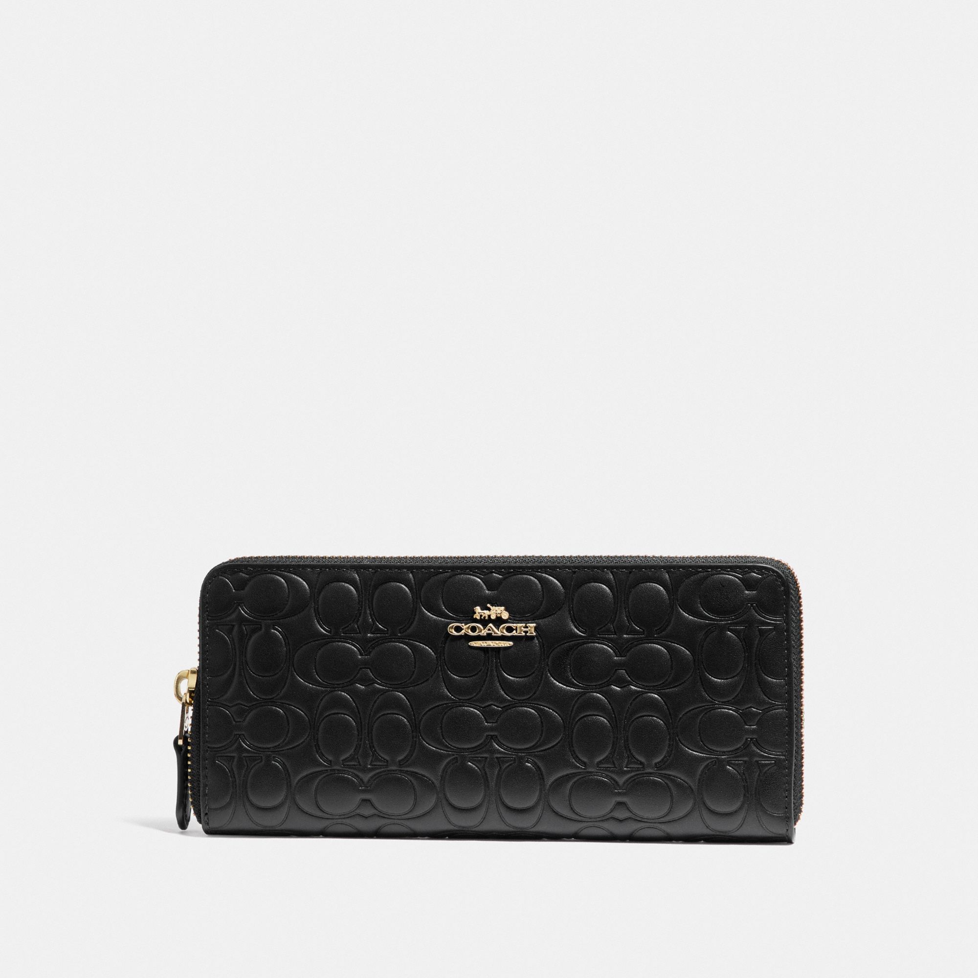 Coach Accordion Zip Wallet In Signature Leather 'Black/Gold'
