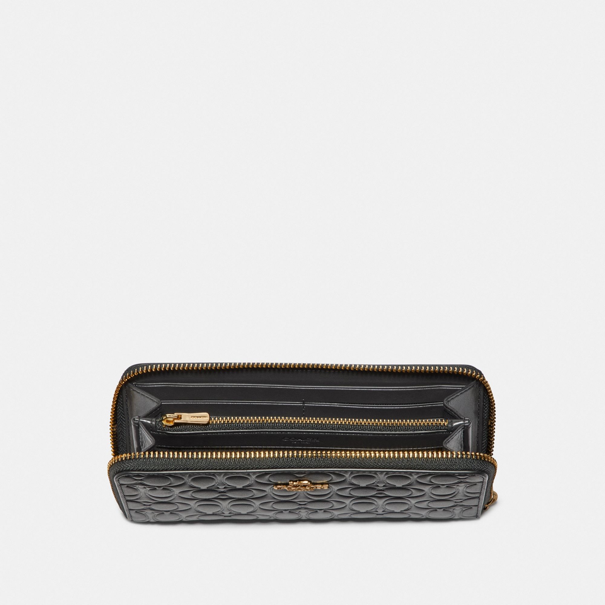 Coach Accordion Zip Wallet In Signature Leather 'Black/Gold'