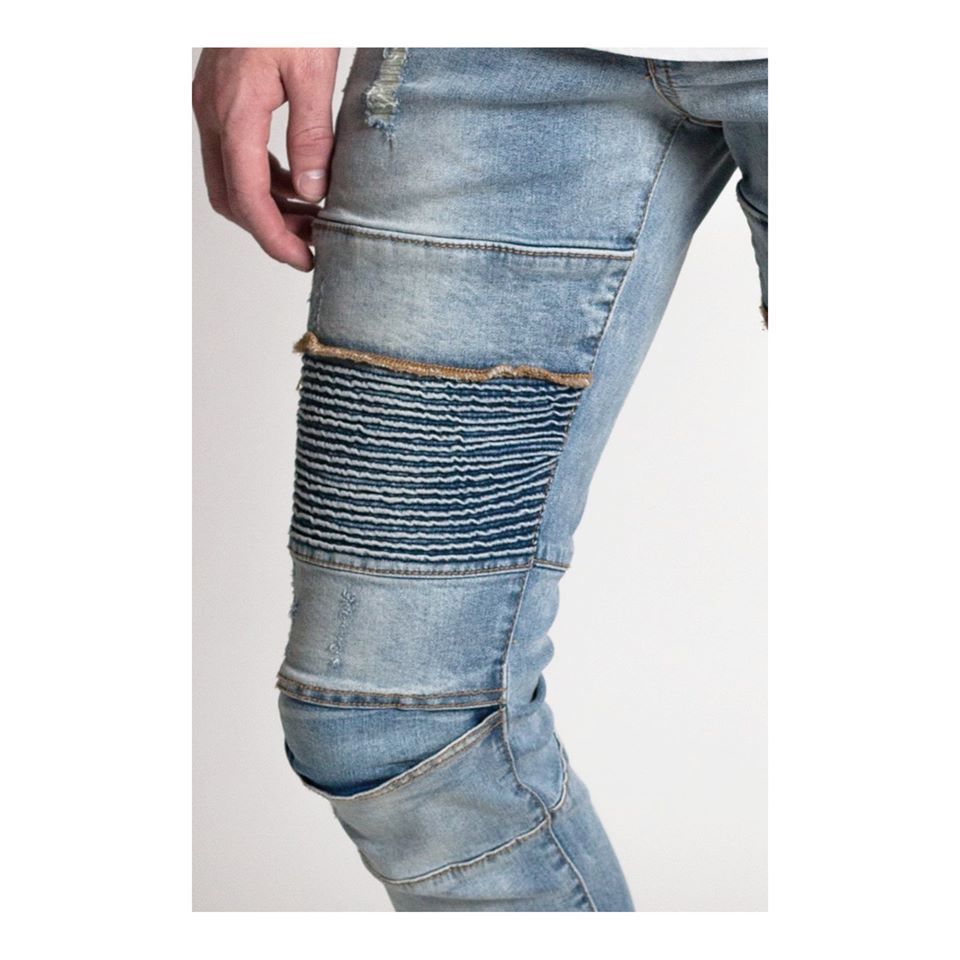 KDNK Distressed Biker Jeans 'Medium Blue'