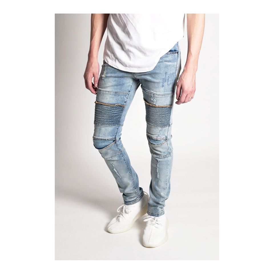 KDNK Distressed Biker Jeans 'Medium Blue'