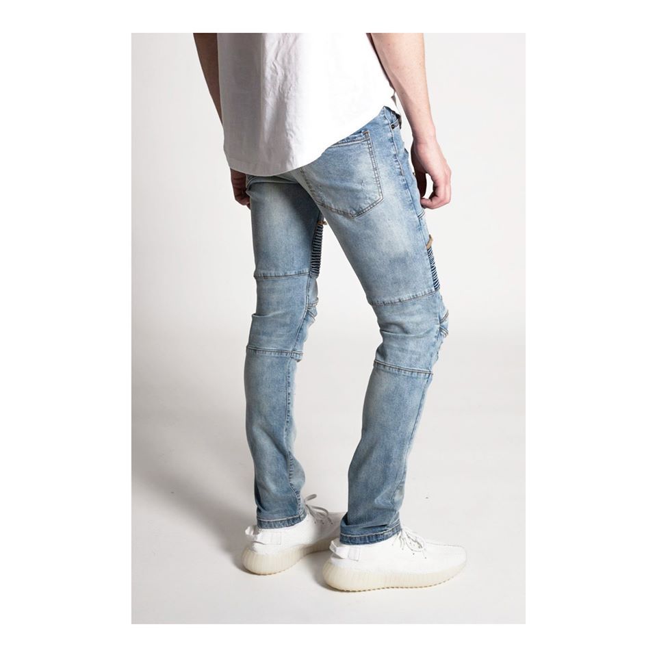 KDNK Distressed Biker Jeans 'Medium Blue'