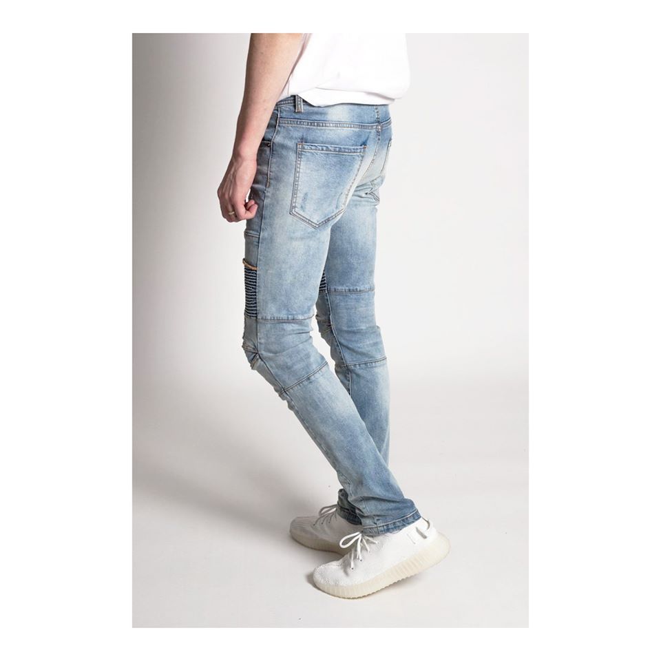 KDNK Distressed Biker Jeans 'Medium Blue'