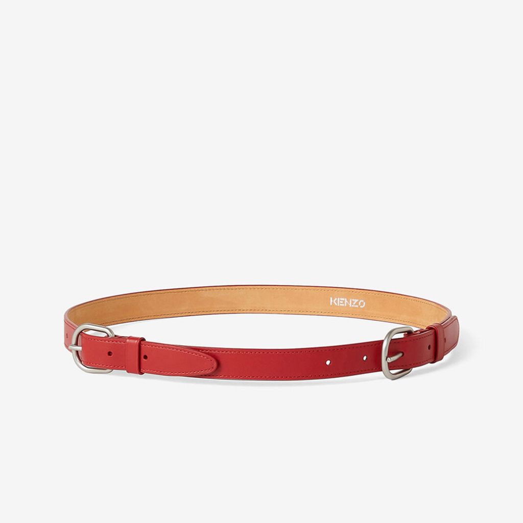 KENZO Leather Belt With Two Buckles - Medium Red