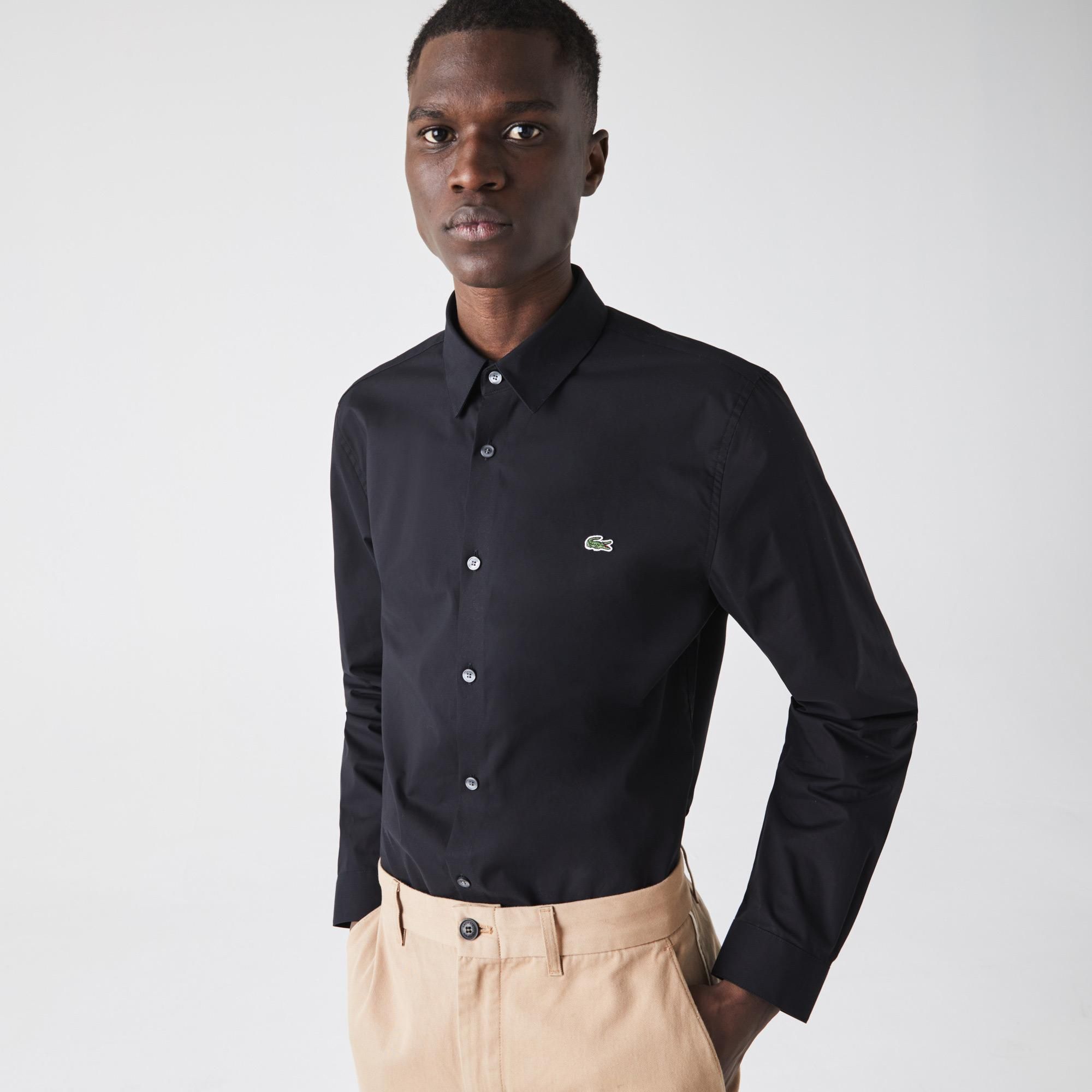  Lacoste Slim Fit Stretch Cotton Poplin Shirt - Black 