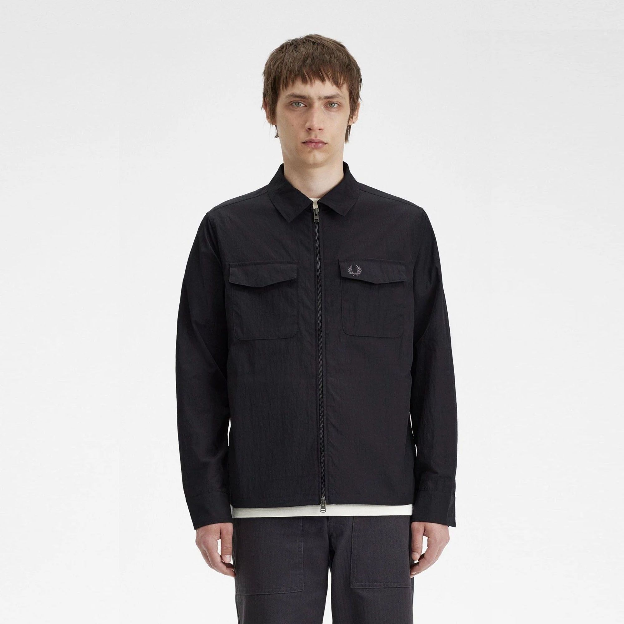  Fred Perry Zip-Through Overshirt - Black 