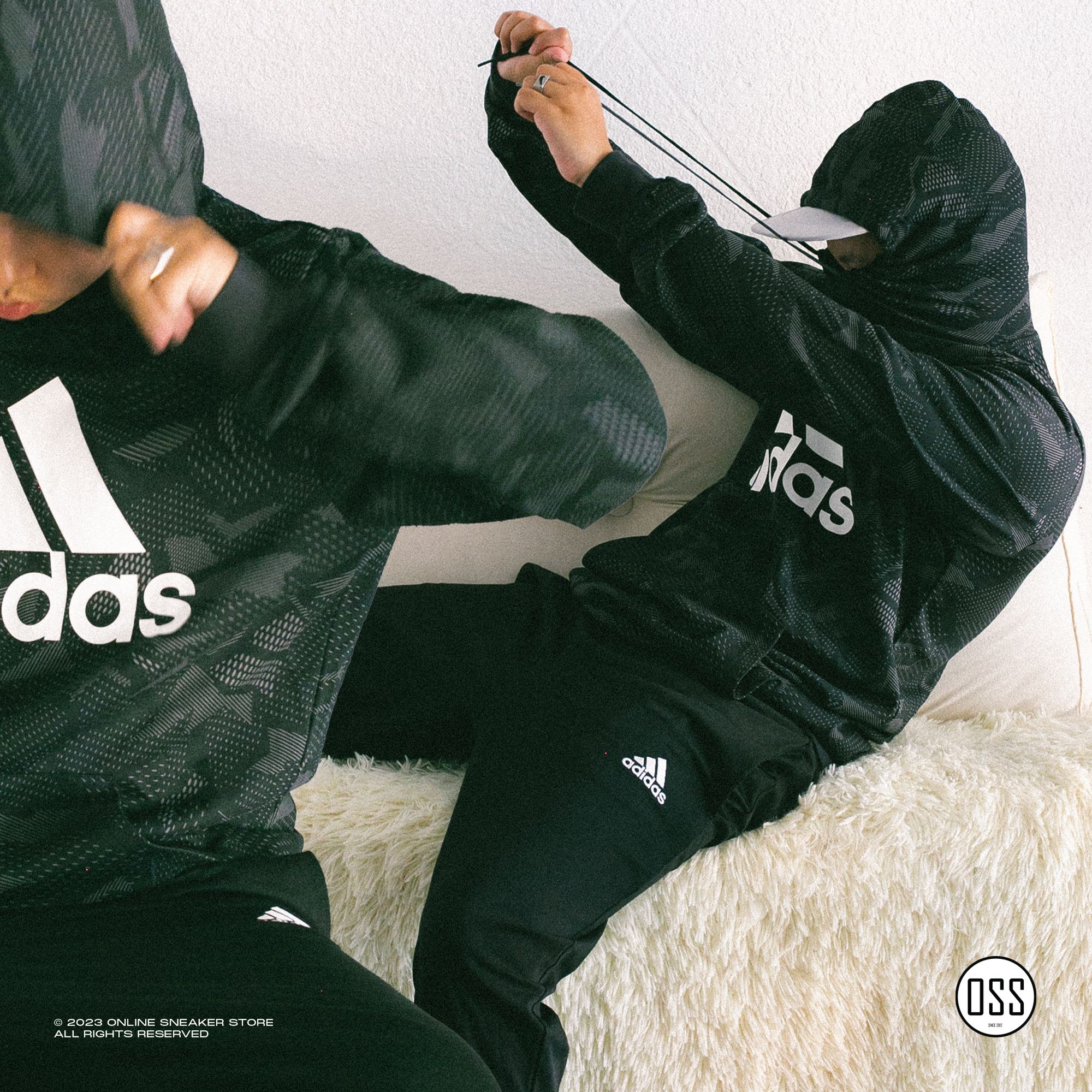  adidas Essentials Allover Print Hoodie - Black 