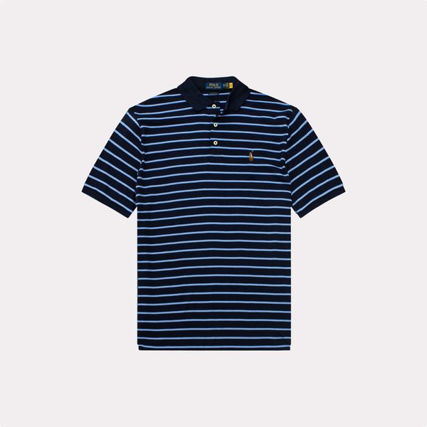  Ralph Lauren Soft Cotton Polo Shirt - Navy Blue Stripe (Custom Slim) 